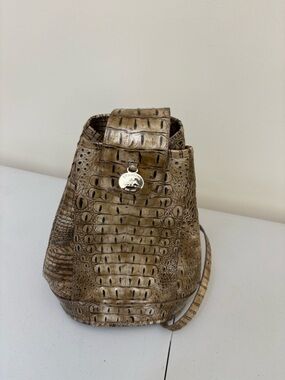 Brahmin Taupe Croc-Embossed Mini Backpack